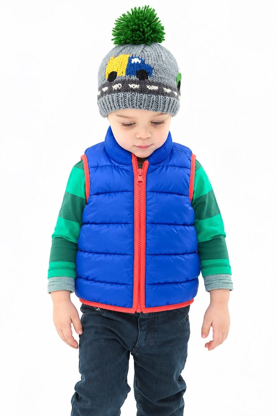 Adorable Baby Boden Blue & Orange Puffer Vest 6-12M